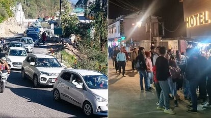 मसूरी: वीकेंड पर पर्यटकों की भीड़, तीन किमी लंबा जाम, 80 फीसदी होटल फुल, तस्वीरें
