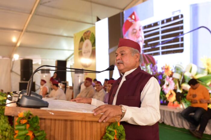 उत्तराखण्ड श्री अन्न (मिलेट) महोत्सव के समापन कार्यक्रम में पहुंचे केंद्रीय कृषि मंत्री नरेंद्र सिंह तोमर।