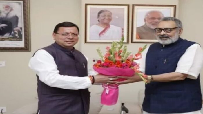 मुख्यमंत्री पुष्कर सिंह धामी ने केंद्रीय मंत्री गिरिराज सिंह से की भेंट , विकास योजनाओं पर की चर्चा