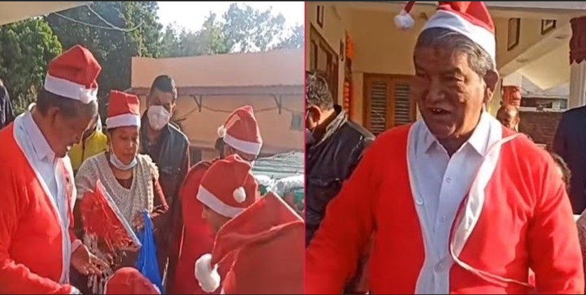 CM Harish Rawat arrives among children on the occasion of Christmas as Santa Claus
