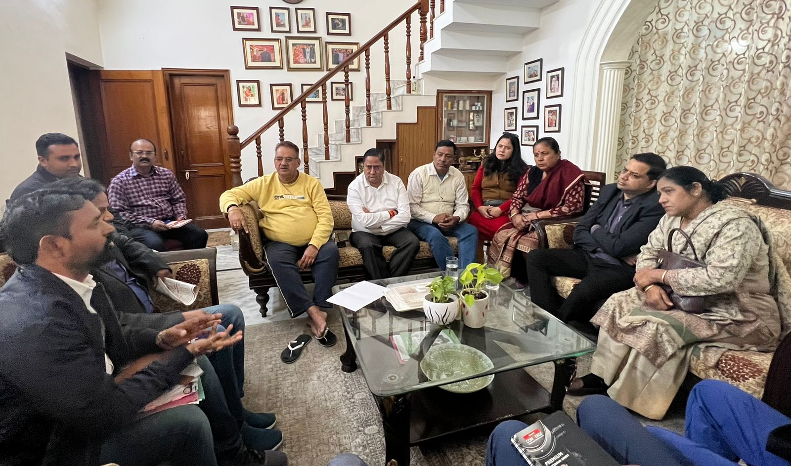 Agriculture Minister Ganesh Joshi holding a meeting with officials and party functionaries.