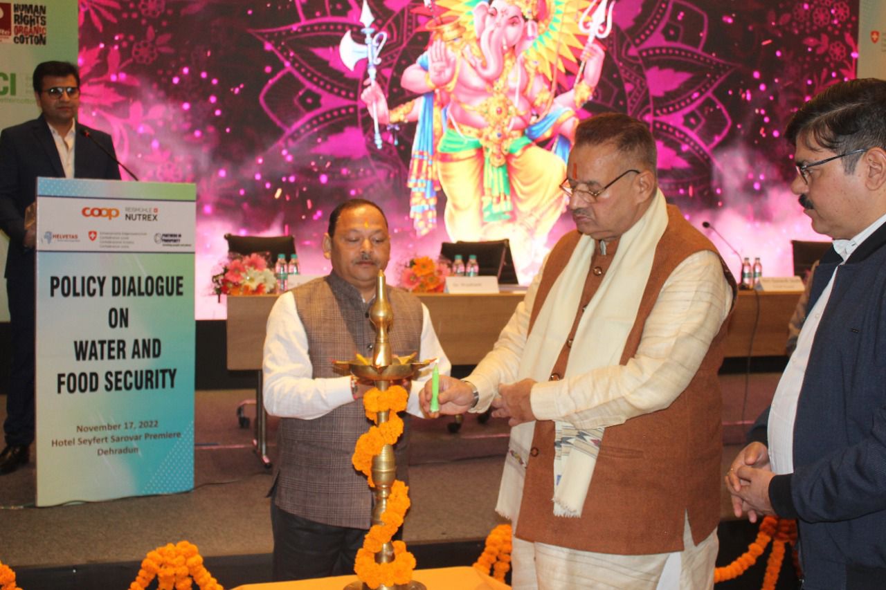Minister Ganesh Joshi addressing the national seminar on water and food security organized by Partners in Prosperity