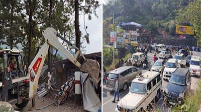 मसूरी-देहरादून मार्ग पर जिला प्रशासन ने कुठाल गेट से झील तक अतिक्रमण हटाने का अभियान चलाया