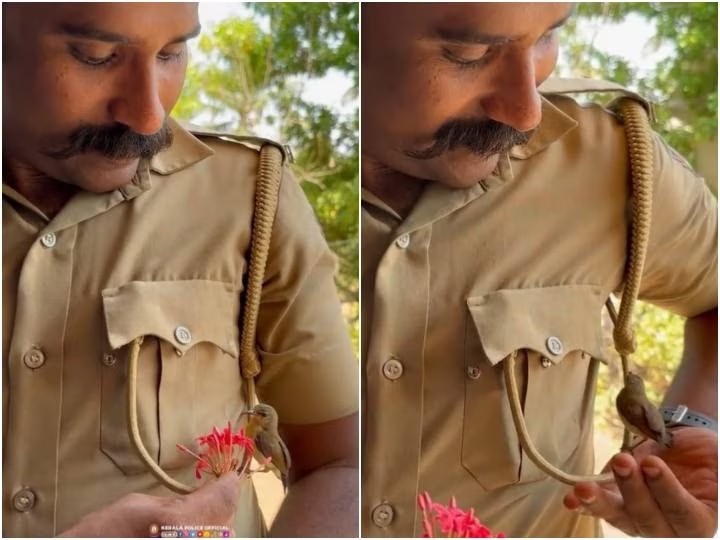 अचानक वर्दी पर बैठ गई चिड़िया, पुलिस वाले ने किया दिल छू लेने वाला काम