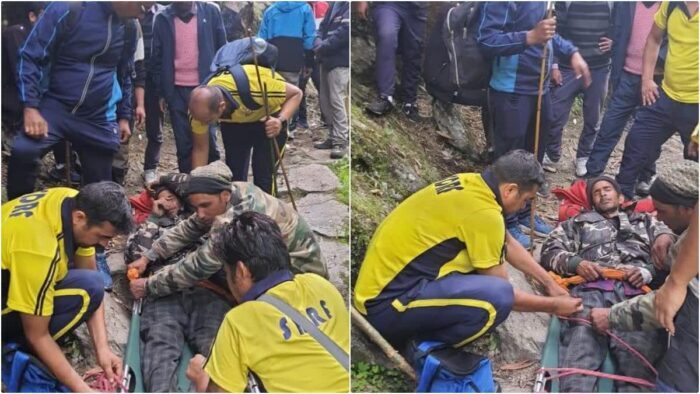 SDRF के जवान बीमार बुजुर्ग के लिए देवदूत बने , अस्पताल पहुंचाया 12 किमी पैदल चलकर