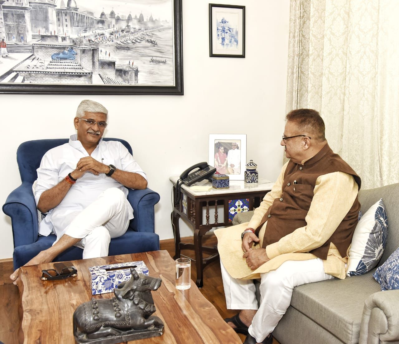 Cabinet Minister Ganesh Joshi meeting Union Jal Shakti Minister Gajendra Shekhawat in E Delhi