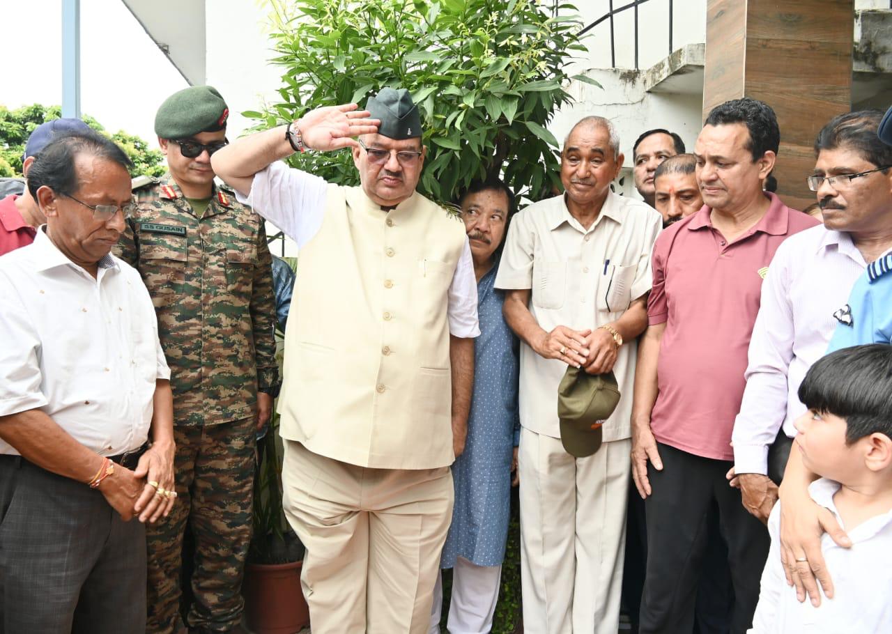 Soldier Welfare Minister Ganesh Joshi paid tribute to the mortal remains of Wing Commander Anupam Gusain of the Indian Air Force.