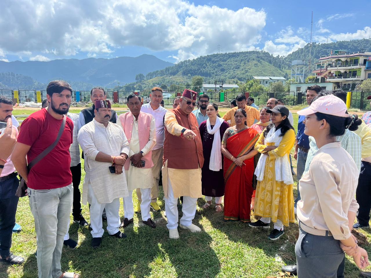 Agriculture Minister Ganesh Joshi inspecting the preparations for Prime Minister Narendra Modi's visit to Pithoragarh.