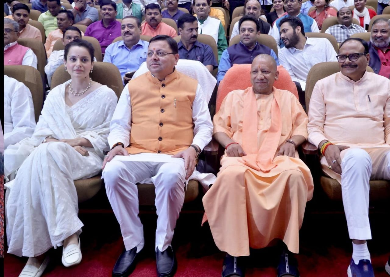 CM Dhami watched Tejas movie with UP Chief Minister