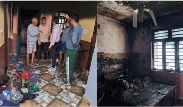 The house caught fire due to a lamp, all the stuff got burnt to ashes.