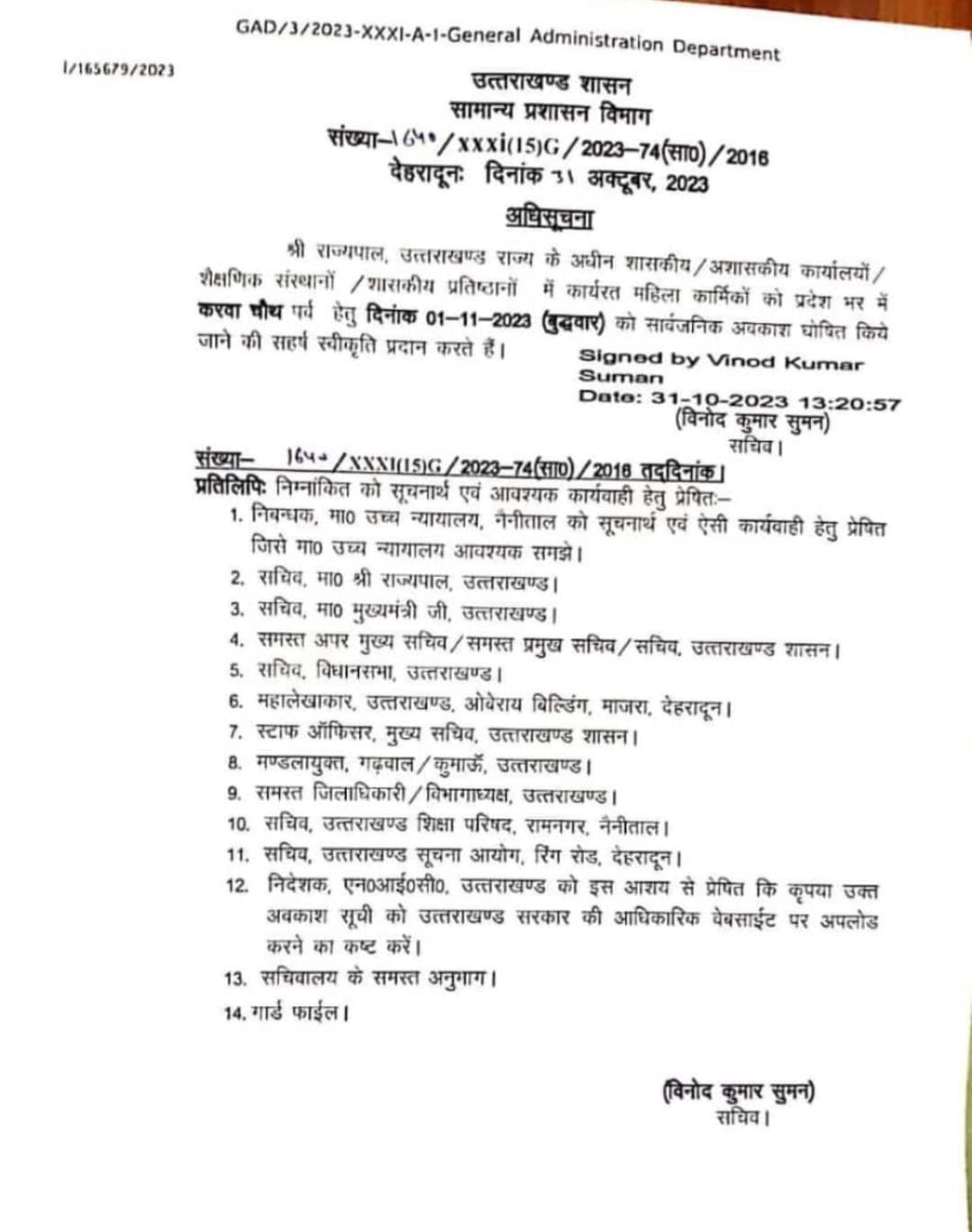 Government's gift to women employees on Karvatath, declared public holiday