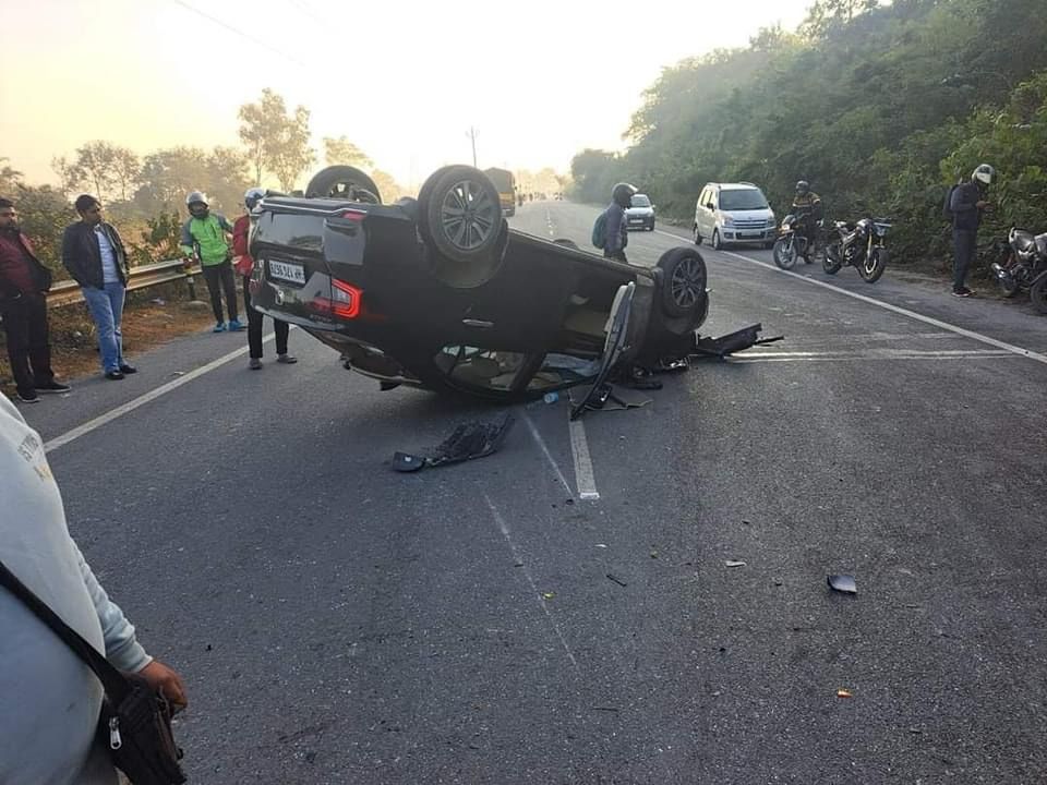 A car and motorcycle accident near Kulhal Power House
