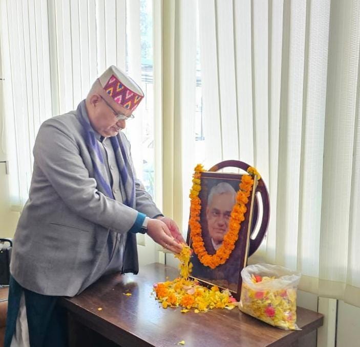 Cabinet Minister Ganesh Joshi paying tribute to former Prime Minister 'Bharat Ratna' Late Atal Bihari Vajpayee on his birth anniversary.