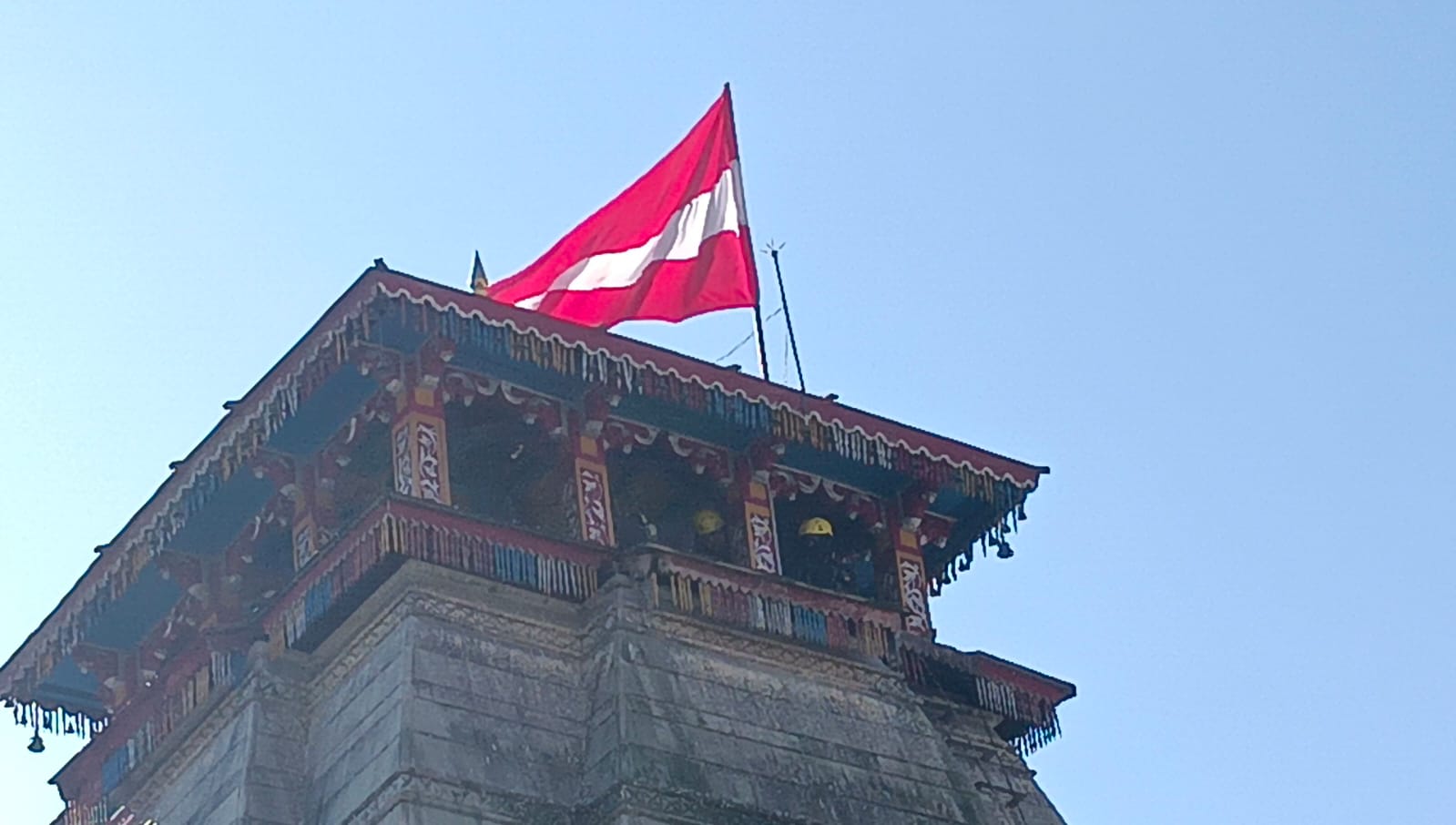 Flag hoisted on the top of Shri Nrisimha Temple Joshimath